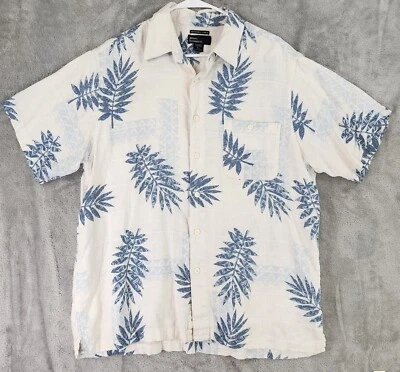 Camisa Marc Edwards Para Hombre Extra Grande Blanca Azul Hawaiana Mezcla de Lino Abotonada Foto 1 de 4