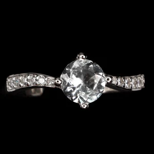 Anello In Argento Sterling 925 Con Acquamarina Naturale Rotonda Da 6Mm - Foto 1 di 10