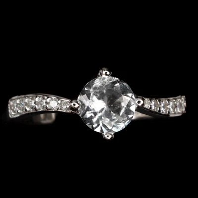 Anello In Argento Sterling 925 Con Acquamarina Naturale Rotonda Da 6Mm - Immagine 1 di 4