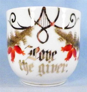 Love The Giver Mug Cup Porcelain Bleeding Heart Flowers Victorian Antique - Picture 1 of 6