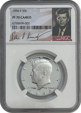 1984-S Proof Kennedy Half Dollar NGC PF70 Cameo and NGC Population is 1 coin Cover