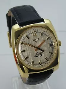 Stunning 1970's Vintage Gold Plated Elgin Swissonic Men's Watch Textured Dial - Picture 1 of 12