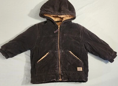 Baby Gap 男孩海军蓝拉链灯芯绒蓝色夹克尺寸 2 岁连帽  — 第 1/4 张图片