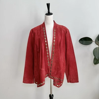 Chaqueta Pamela McCoy Plus 1X Roja Gamuza Genuina Cuero Ojal Cascada Nueva con Etiquetas Foto 1 de 4