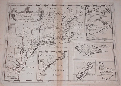 NORTH AMERICA PLANTATIONS 1700 ANTIQUE MAP. 1st EDITION. EDWARD WELLS. 60 x 43cm - Изображение 1 из 4