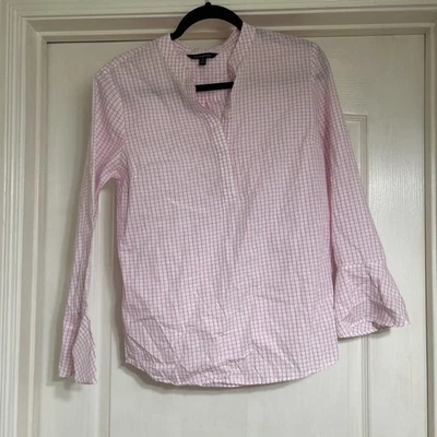 Banana Republic Womens Pink Gingham Popover Blouse Bell Sleeves - Size SMALL - Image 1 of 3