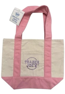 NWT TRADER JOES Mini Canvas Tote Bag Spring 2025 PASTEL PINK Easter Fun - Picture 1 of 2