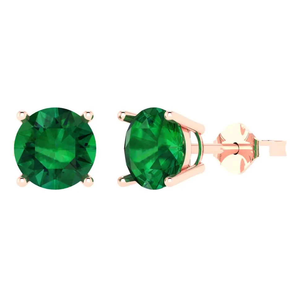4 cttw Round Simulated Emerald Gold-Plated Push Back Stud Earrings for Women - Image 1 of 4