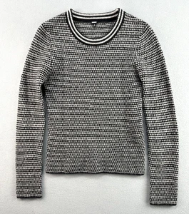 Monrow Sweater Small 100% Cashmere Black White Crew Long Sleeve Pullover HT1533 - Picture 1 of 9