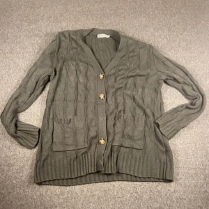 Tarse Olive Green Cable Knit Cardigan Button Down Pockets Acrylic Sweater XL - Picture 1 of 7