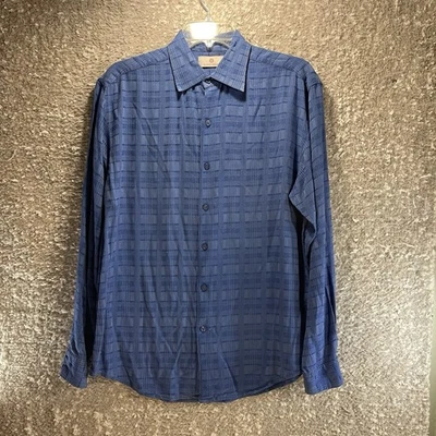 Camisa BOBBY CHAN Mediana Azul Manga Larga Seda Bambú Preppy Bordada Foto 1 de 4