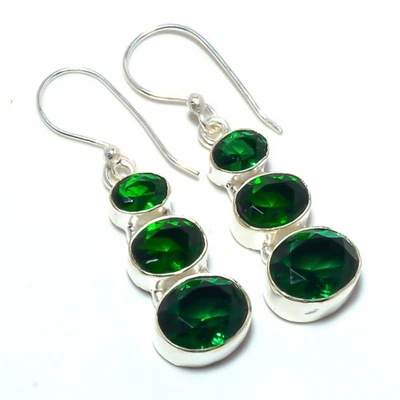 Pendientes de piedras preciosas de diopsido cromado enchapados en plata joyería 1,64" A321|Regalo de Navidad Foto 1 de 4