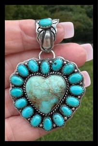 NAVAJO ~ LARGE ~ BLAU KINGMAN TÜRKIS ~ CLUSTER ~❤️HERZ~ANHÄNGER ~ELOUISE RICHARDS - Bild 1 von 9