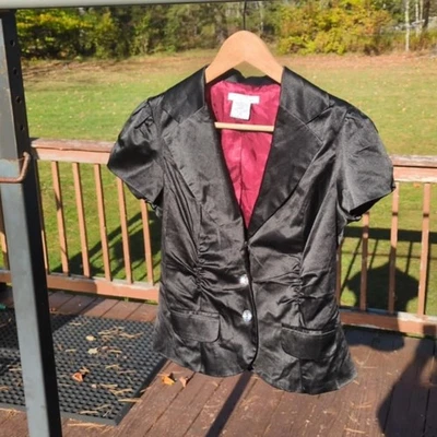 Chaleco Charlotte Russe Negro Satinado Talla Med Gótico Dollz Vampiro Rojo Forro Elegante Foto 1 de 4