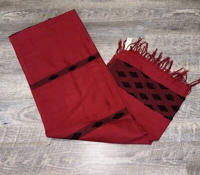 Bufanda EILEEN FISHER OS Algodón Orgánico Borgoña Rojo Negro Flecos Envolventes 24x 76 Foto 1 de 4