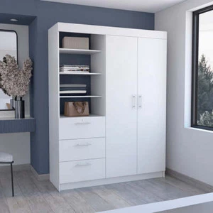 Kenya 3 Drawers Armoire, Double Door, 3-Tier Shelf - Picture 1 of 8