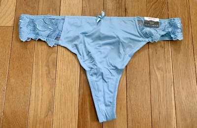 Plus Sz 14/16 Lane Bryant Cacique Thong Light Blue Lace Embroidered Panty Sexy - Image 1 of 4