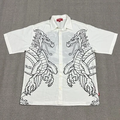 Camisa de seda abotonada con estampado de dragón JNCO vintage para hombre grande años 90 Y2K patinador AOP Foto 1 de 4