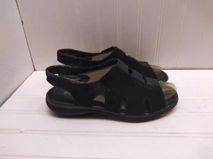 Ecco Black Leather Stretchy Slingback Peep Toe Wedge Sandals Women's Shoes 8M 39 - Picture 1 of 8