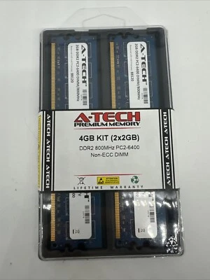 4GB KIT 2 x 2GB DIMM DDR2 NON-ECC PC2-6400 800MHz 800 MHz DDR-2 DDR 2 Ram Memory - Image 1 of 2