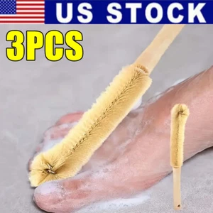 3PCS Long Handle Toe Gap Cleaning Reusable Wood Brush Foot Scrubber in Shower - Picture 1 of 11