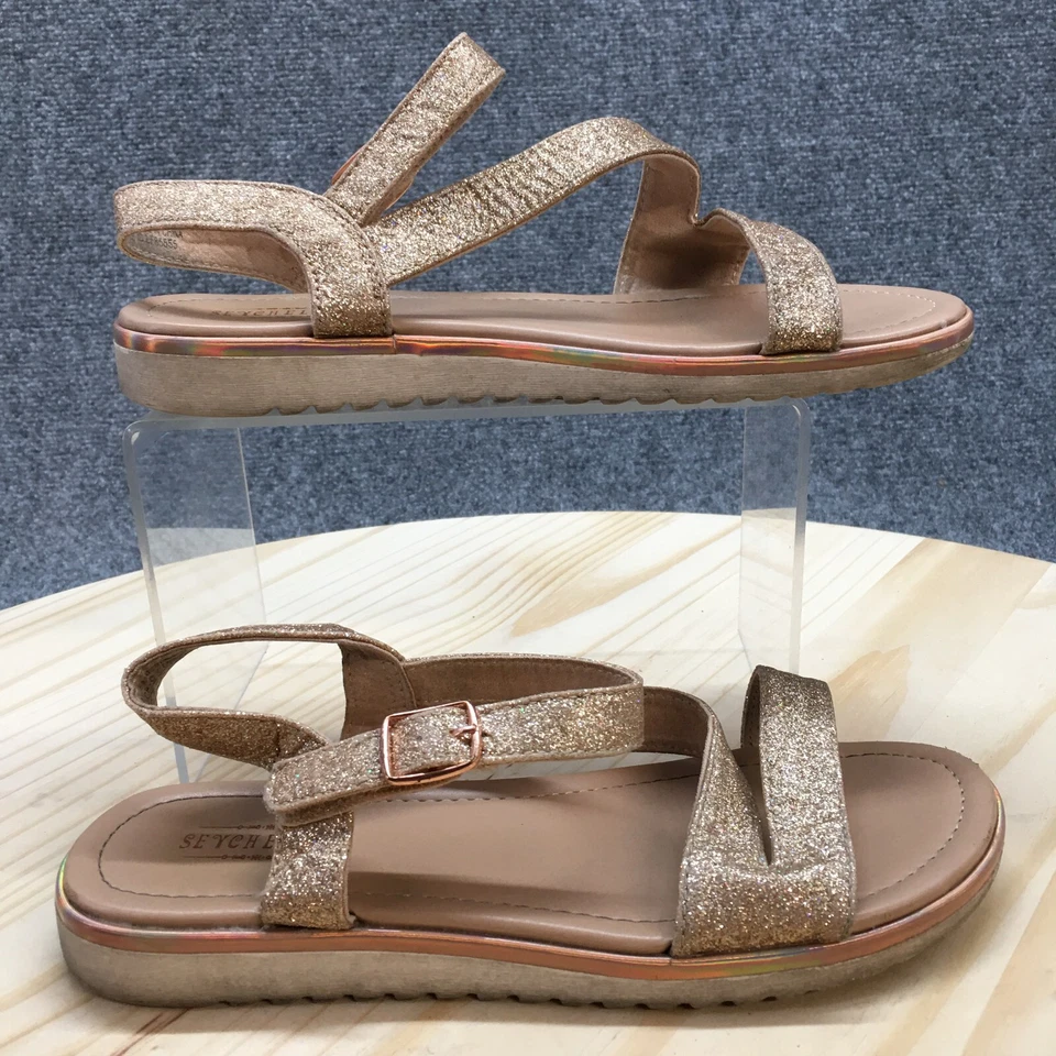 Sandalias Seychelles Juveniles 4 Mujeres 5.5 Tiras Planas Brillo Dorado Imitación Cuero Foto 1 de 4