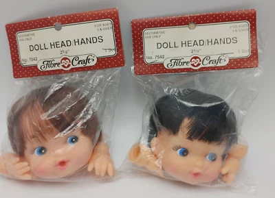 2 Vintage Fibre Craft Doll Head & Hands Lot  2-5/8” Blue Eyes Open Mouth #7542 - Image 1 of 4