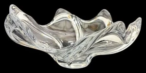 Large Cofrac Art Verrier France Crystal Centerpiece Swirl Bowl MidMod Signed - Picture 1 of 10