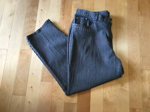 Ruby Rd Woman Gray Metallic Sparkle Stretch Denim Jeans Rhinestone Trim - Sz 24W - Picture 1 of 12