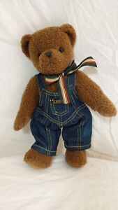 Lee Teddy Bear Stuffed Animal Jointed Overalls Bow 15" Department 56
