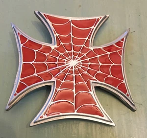 LARGE RED MALTESE SPIDER CROSS BELT BUCKLE NEW - Picture 1 of 2