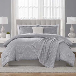 5-Piece Grey Jacquard Comforter Set, King - Picture 1 of 9