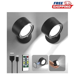 Cordless Magnetic 360° Rotation LED Wall Lights - 2 Pack with Remote Control - Picture 1 of 9