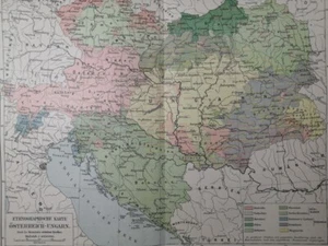 1906 AUSTRO-HUNGARIAN Vintage Ethnographic Map ORIGINAL 11.5 x 9.5 Color C18-3 - Picture 1 of 3