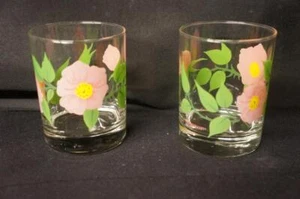 2 Franciscan Desert Rose England Green Stems Double Old Fashioned Glasses 4 1/4" - Picture 1 of 1