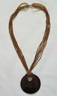 Vintage Handmade Shakira Beads Necklace Brown With Big Round Pendant 22"