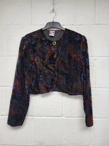 Vintage Multicoloured Patterned Velvet Crop Jacket. Size 18. PN - Picture 1 of 7