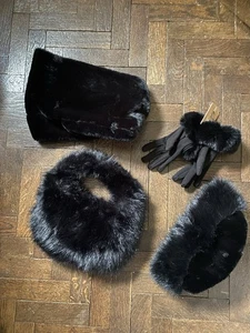 4 Pc Hat Scarf Gloves & Bag Winter Faux Fur Elegant Gift Set Christmas Birthday - Picture 1 of 8