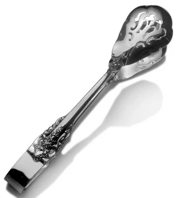 Nuevas pinzas para servir perforadas Wallace Grand barrocas selladas para ensalada de hielo de plata esterlina Foto 1 de 4