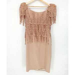 VTG Lillie Rubin Pink Nude Guipure Lace Coquette Cocktail Knee Legnth Dress Sz M - Picture 1 of 8