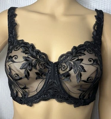Soma Sensuous Lace Bra Size 34D Sheer Embroidered Black Underwire Unlined - Image 1 of 4