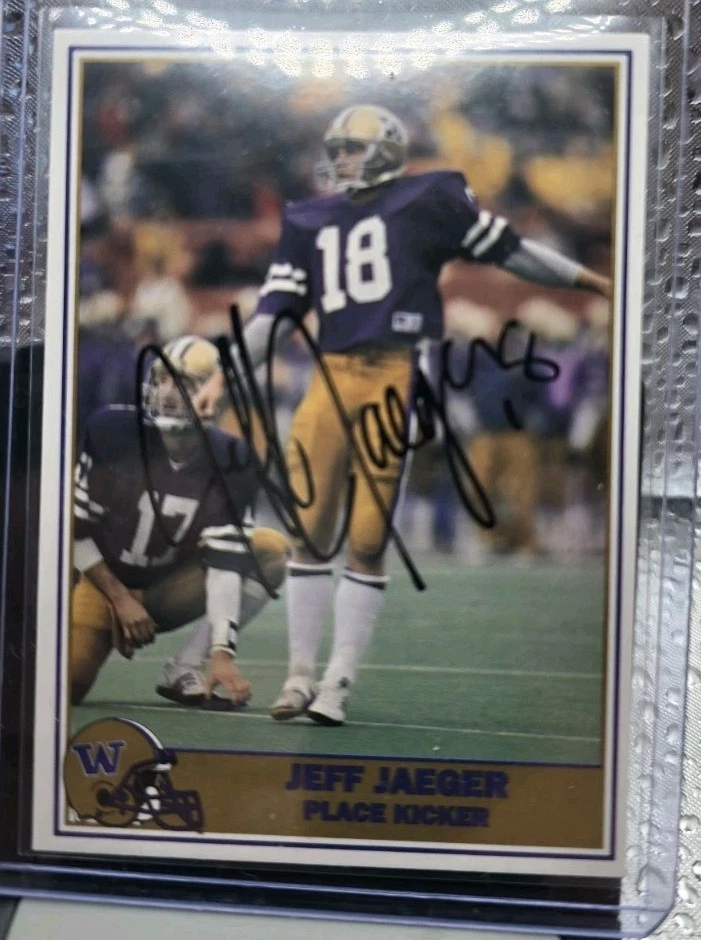 Jeff Jaeger  Signed autograph Football Cards Raiders and Huskies - Image 1 of 1