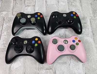 Lot of 4 Microsoft Xbox 360 OEM Wireless Controllers Black & Pink 1403 *READ* - Image 1 of 4