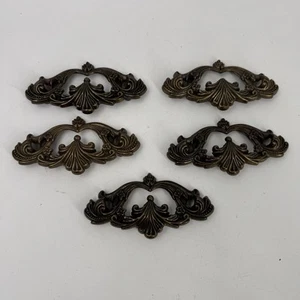 5 Antique Art Deco/ Art Nouveau Brass Scroll Drawer Pulls - Picture 1 of 7