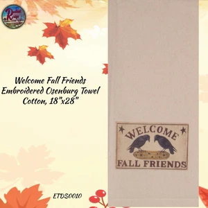 Welcome Fall Friends Embroidered Crow Osenburg Towel - Picture 1 of 2