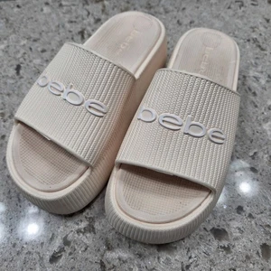Bebe Women Cream Platform Slides Sandals Comfort Casual Beach Pool Size 8.5 - Picture 1 of 9