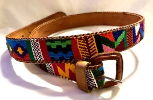 Ledergürtel Unisex bunt gewebt Boho Vintage Hippie Gr. 36 hochwertig gefertigt - Bild 1 von 9