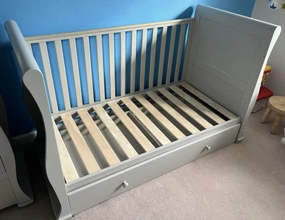 East Coast Nursery Alaska Sleigh Cot Bed with Storage Drawer, Grey - Image 1 of 4