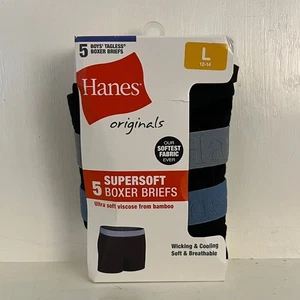 Hanes Originals Supersoft Boys Black Stretch Viscose Bamboo Boxer Briefs 5-Pack - Picture 1 of 7