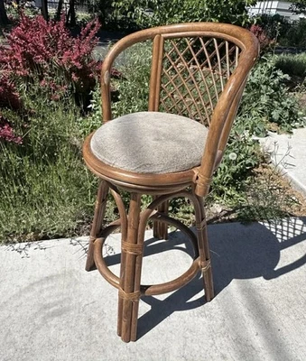  Rattan & Bamboo Swivel Bar Or Counte Stool OBO - Boho Chair - Image 1 of 4